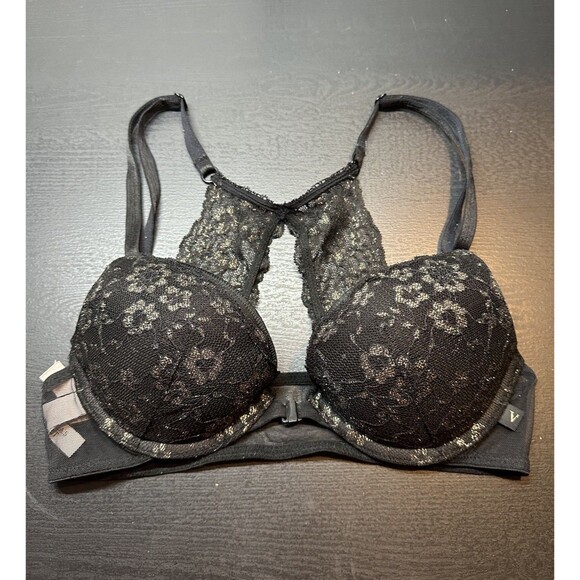 Victoria’s Secret Push Up Bra Black Lace 32A Front Clasp #1356 - Picture 1 of 5